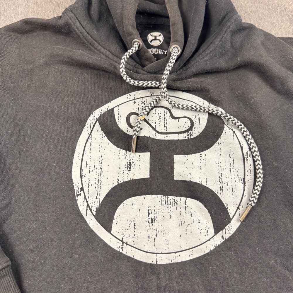 Hooey Mens Black Pullover Hoodie Distressed Circle Logo Graphic Sweatshirt Small